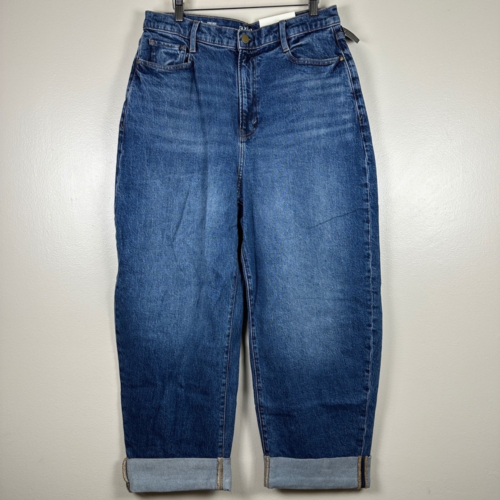 a.n.a Women's 12 Balloon Jeans Dark Oasis High Rise Tapered Cuffed NEW